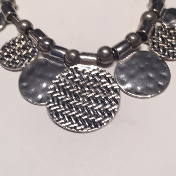 EL Silver Discs Beads &Heavy chain chunky Necklace - Picture 3 of 8